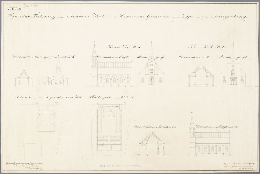 File:Figuratieve teekening eener te bouwene Kerk voor de Hervormde gemeente in de Zijpe nabij Schagerbrug. Zie ook bij Koegras. 1 techn.tek. handschrift H. Hk. Dansdorp, NL-HlmNHA 269 1401.JPG