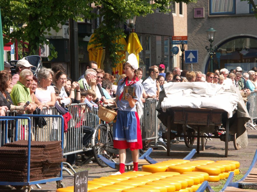 Käseträger und Käse auf dem Käsemarkt in Alkmaar